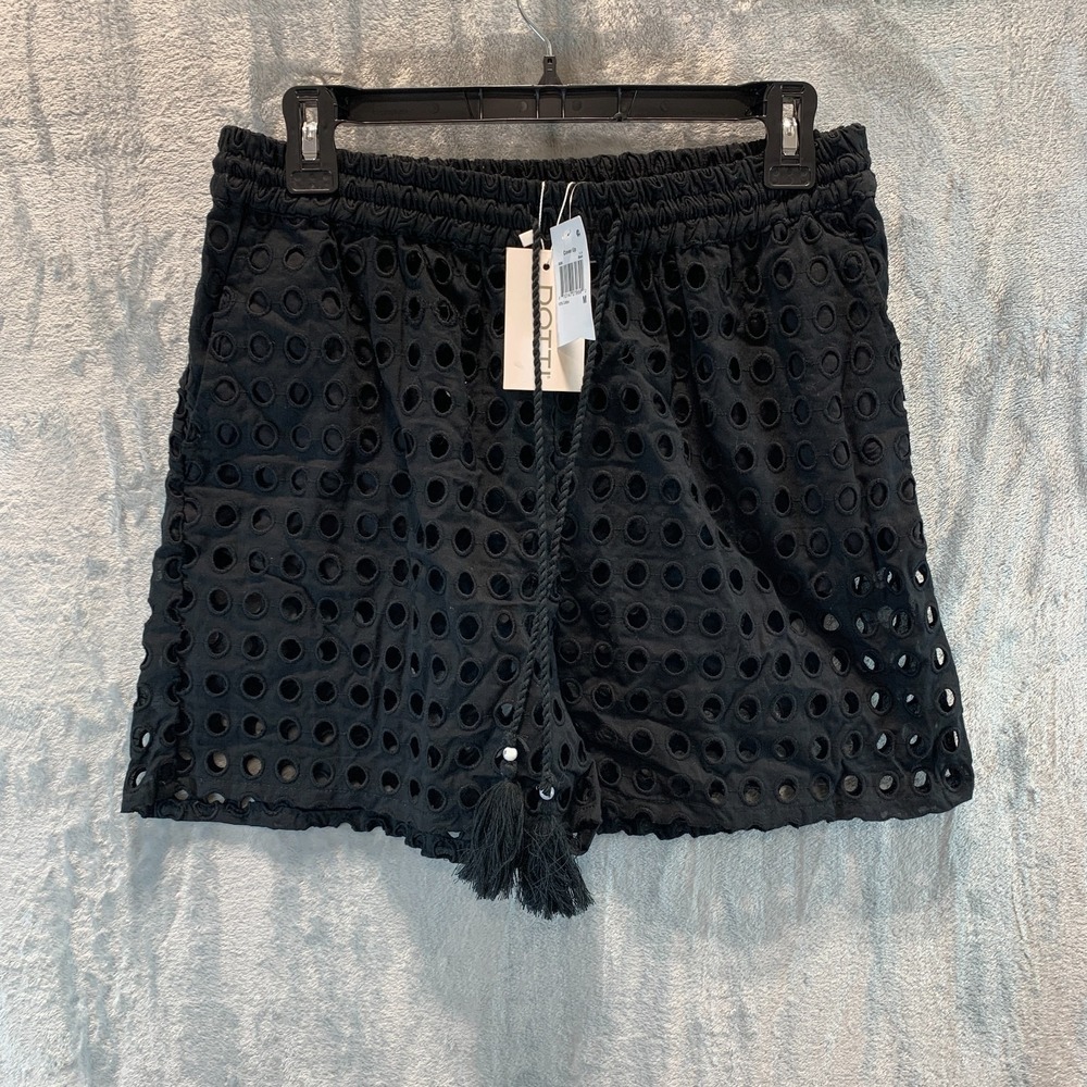 Dotti Women's Swimsuit Cover Up‎ Shorts M Open Dot Black 100% Cotton Drawstring